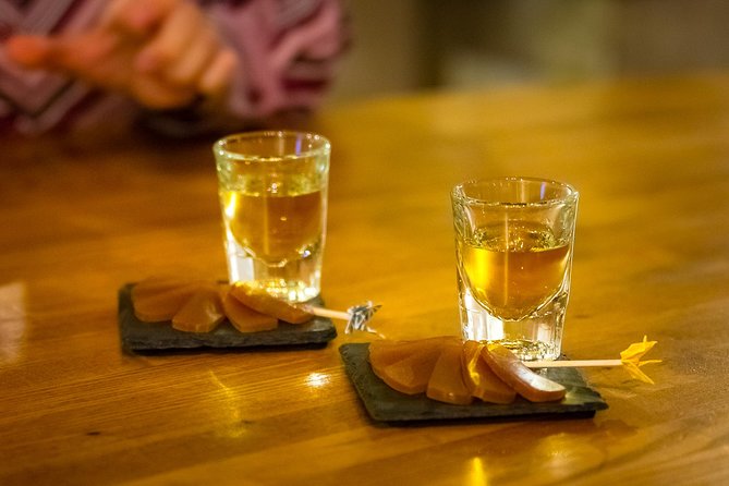 Luxury Tokyo Sake, Cocktail, Whisky and Pairing Tour - Stop 1 near Shinbashi: Fuji Soba, Karasumori Jinja, Panasonic Living Showroom, Wako Building